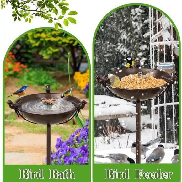 Freestanding Birdbaths Bowl Outdoor, Standing Garden Bird Bath Feeder Bowl with - Picture 5 of 7